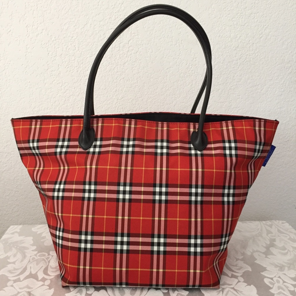 Burberry red check tote. Large